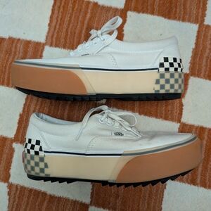 Vans White Platform Sneakers with Checkered Heel